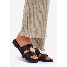 EVento Lapos, fákos női papucs, arany dekorációval fekete dekorációval 1