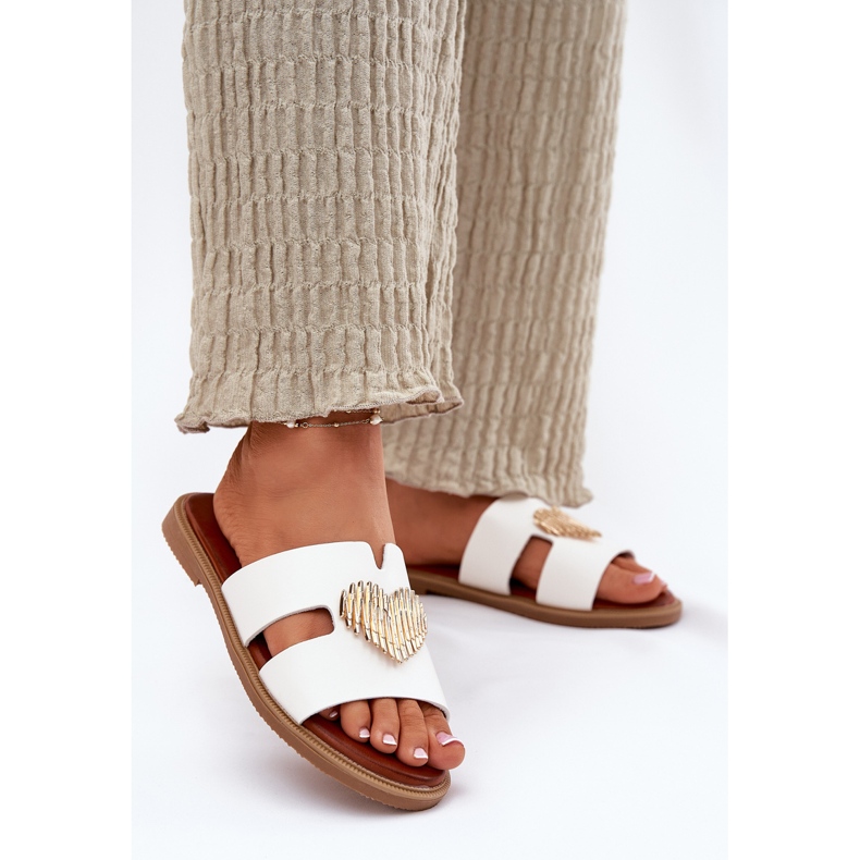 EVento Lapos fásztás női papucs egy arany dekoráció fehér 2