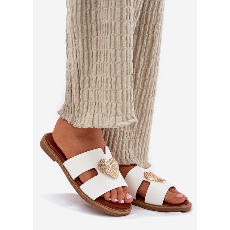 EVento Lapos fásztás női papucs egy arany dekoráció fehér 1