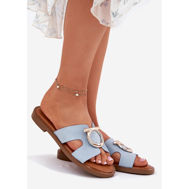 Vinceza Lapos fásztás női papucs Vinez dekorációval 17381 kék 1