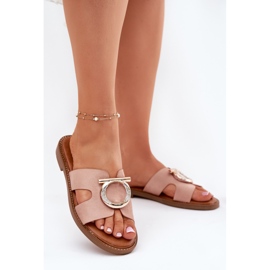 Lapos, fákos női papucs egy Vinceza 17381 bézs 2