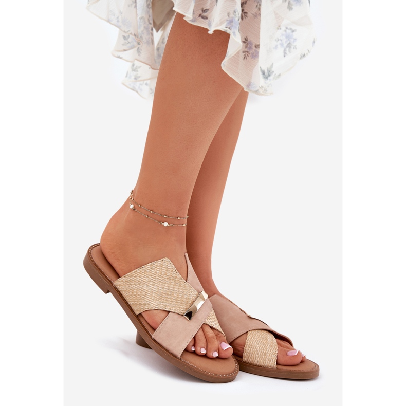 Női lapos sarkú cipő dekoratív VinceZa 17385 bézs 1