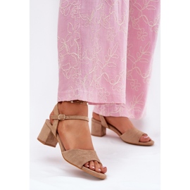 EVento Öko velúr klasszikus női magas sarkú bézs szandál 2