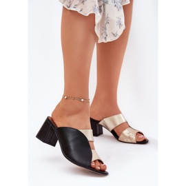 Női bőr papucs a Maciejka Post 06943-25 fekete és arany 2