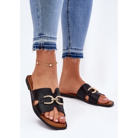 EVento Lapos női papucs dekoratív részletekkel fekete 2