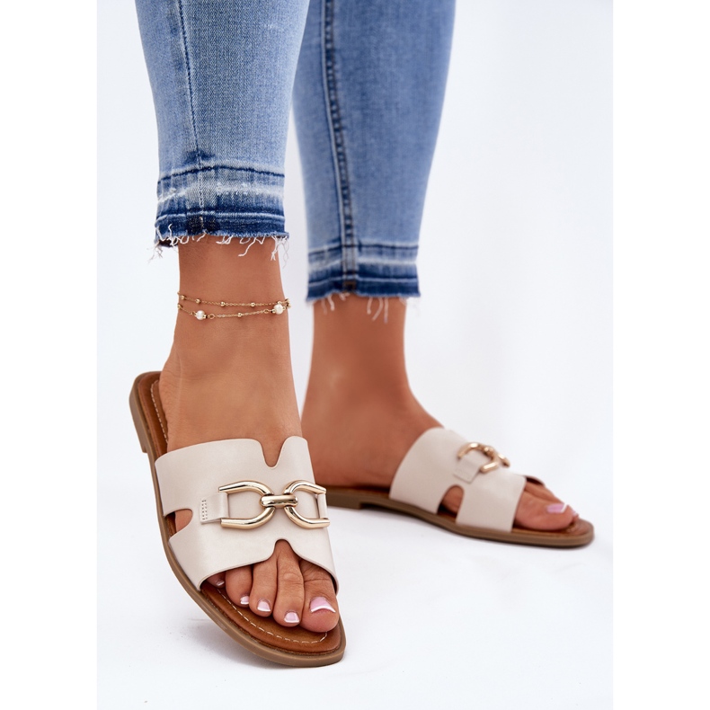 EVento Női lapos papucs dekoratív részletekkel bézs 2