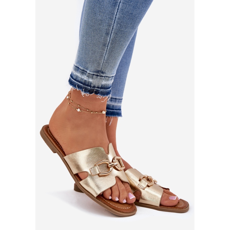 EVento Női lapos papucs dekoratív arany részletekkel aranysárga 1