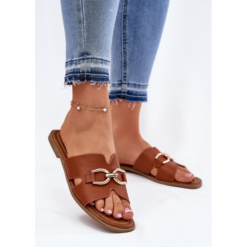 EVento Női lapos papucs dekoratív teve részletekkel barna 2