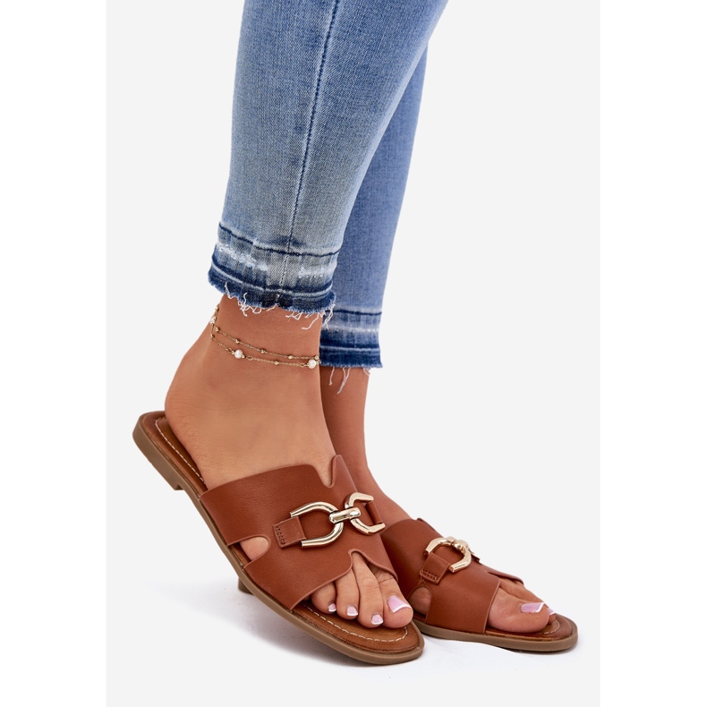 EVento Női lapos papucs dekoratív teve részletekkel barna 1