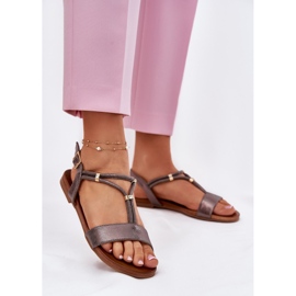 S.Barski Női lapos szandál S. Barski KV51-120 grafitcsíkokkal ezüst 2