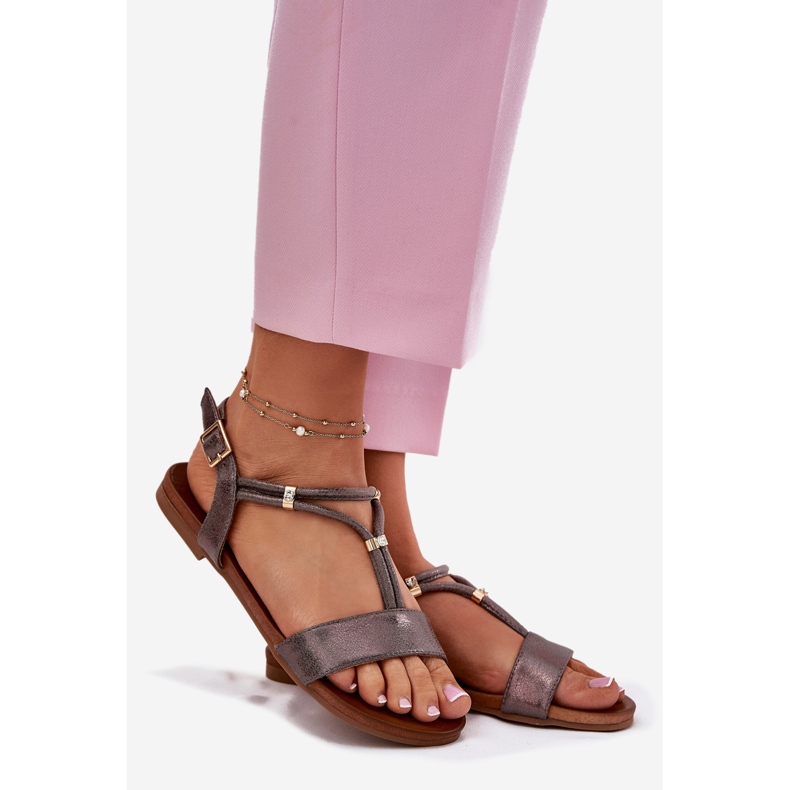 S.Barski Női lapos szandál S. Barski KV51-120 grafitcsíkokkal ezüst 1