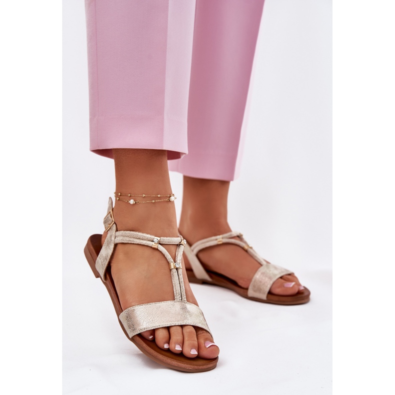 S.Barski Női lapos szandál csíkokkal S. Barski Kv51-120 arany aranysárga 2