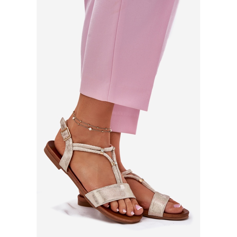 S.Barski Női lapos szandál csíkokkal S. Barski Kv51-120 arany aranysárga 1