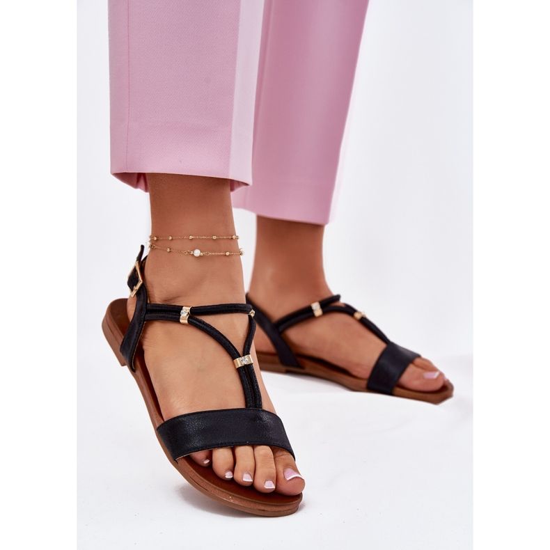 S.Barski Női lapos szandál csíkokkal S. Barski Kv51-120 fekete 2