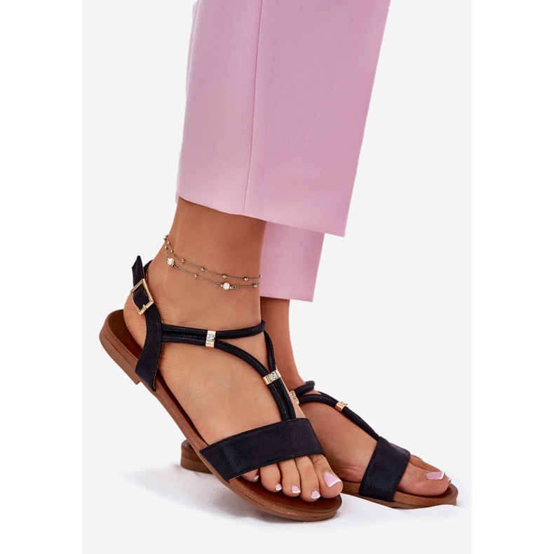 S.Barski Női lapos szandál csíkokkal S. Barski Kv51-120 fekete 1