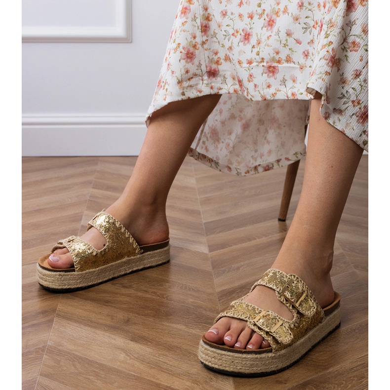 Arany papucs espadrilles csatokkal aranysárga 1