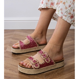 Rózsaszín espadrilles csillog a csatokkal 1