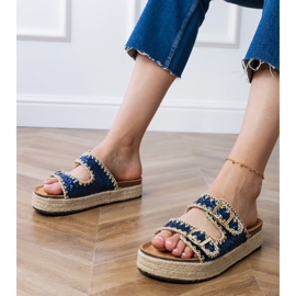 Sötétkék csillogás espadrilles csatokkal 1