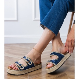 Sötétkék csillogás espadrilles csatokkal 2