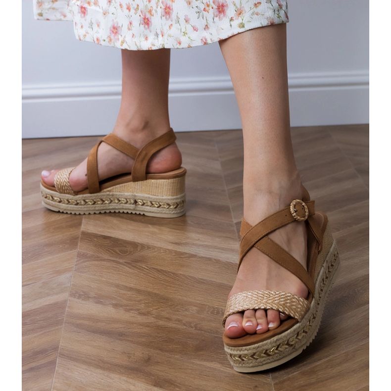 Brown Espadrilles szandál ékhez barna 2
