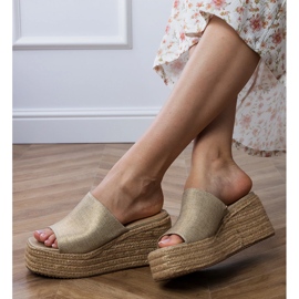 Klasszikus Espadrilles arany papucs a platformon aranysárga 2