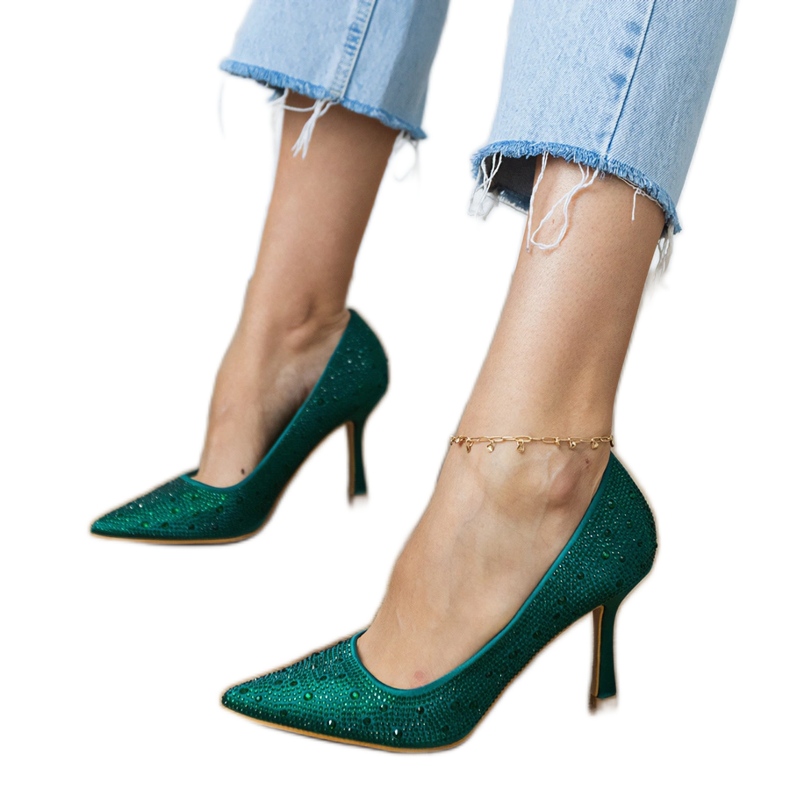 Zöld szatén szivattyúk cirkonokkal 1