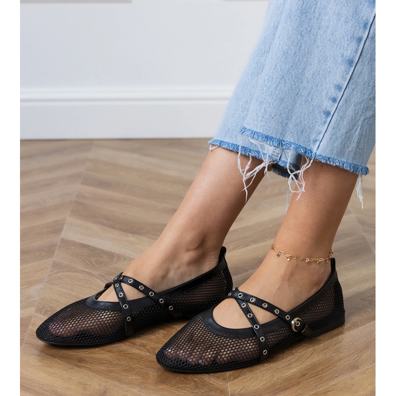Fekete háló ballerinák dekoratív csatkal 2