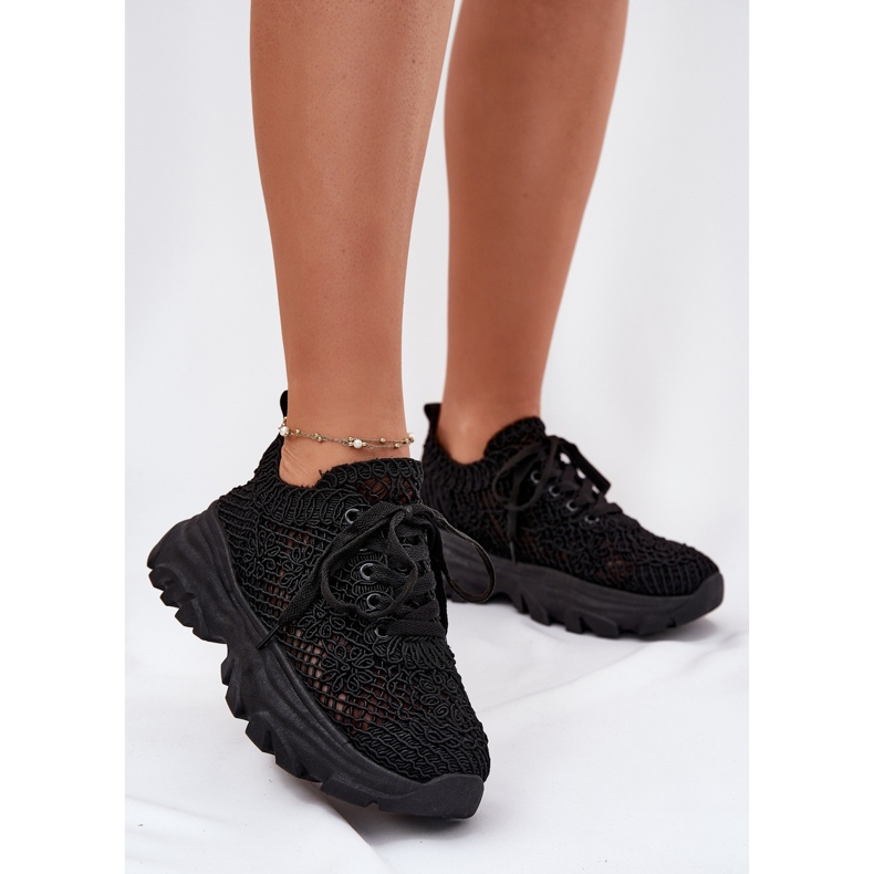 Női cipők horgolt fekete felsővel 2