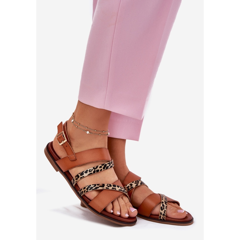 Lapos, fákos női szandál leopárd leopárdokkal Sergio Leone SK086H tevecsíkok barna 1 Lapos, fákos női szandál leopárd leopárdokkal Sergio Leone SK086H tevecsíkok barna 1