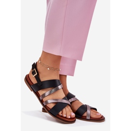 Lapos, feeled női szandál Sergio Leone SK086H csíkokkal fekete 1