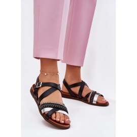Női lapos szandál Sergio Leone SK087H csíkokkal fekete 2