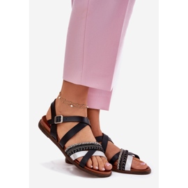 Női lapos szandál Sergio Leone SK087H csíkokkal fekete 1