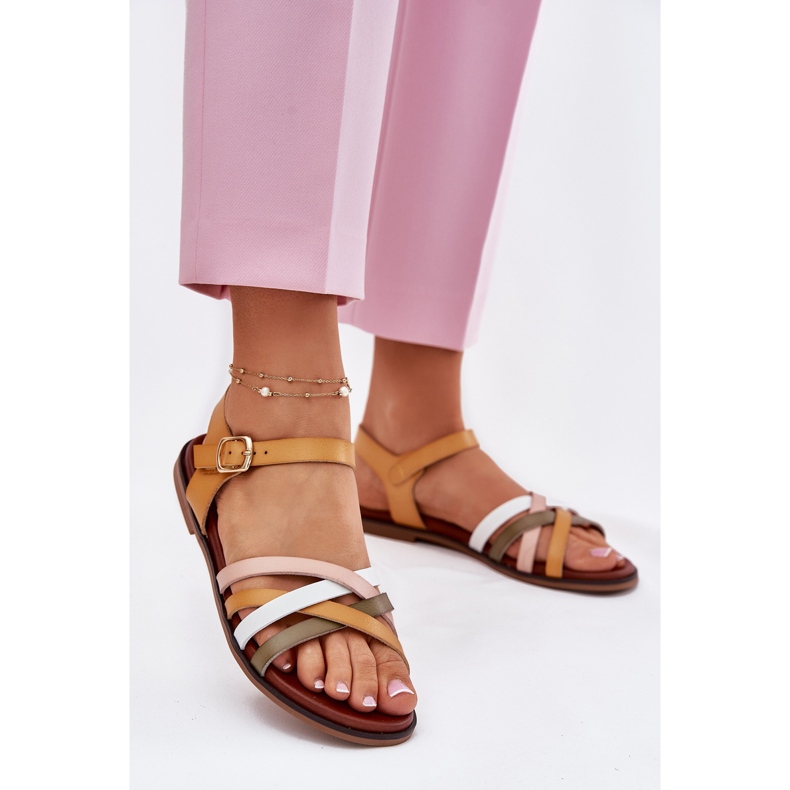 Női szandál Sergio Leone SK090H lengő csíkokkal sárga 2