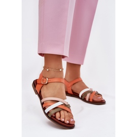 Női szandál, összefonódó Sergio Leone SK090H csíkokkal narancssárga 2