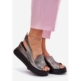 Női bőr szandál az ősi Artiker 54C0402 grafithoz ezüst 1