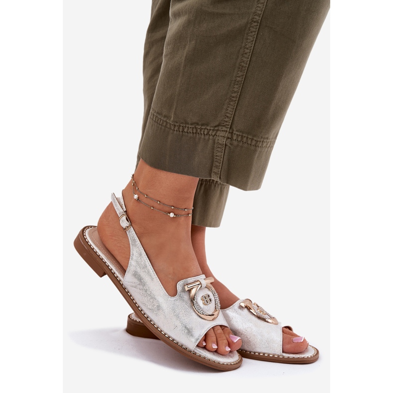 S.Barski Elegáns szandál lapos sarkú díszes S. Barski Kv51-003 ezüst 1