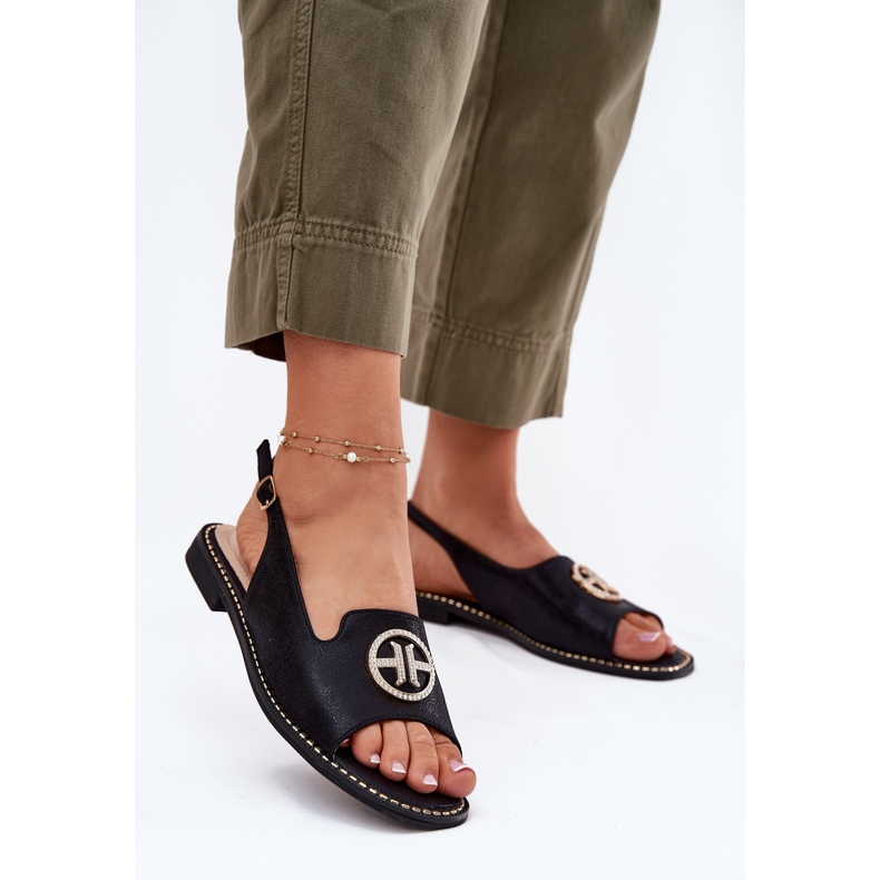 S.Barski Lapos sarkú női szandál díszes S. barski kv51-002 fekete 2