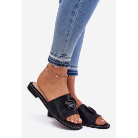 S.Barski Lapos sarkú női papucs dekoratív KV51-007 fekete részlet fekete 1