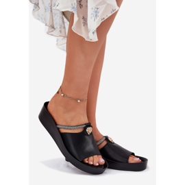 S.Barski Női bőr papucs dekoratív KV51-034 fekete hevederrel 1