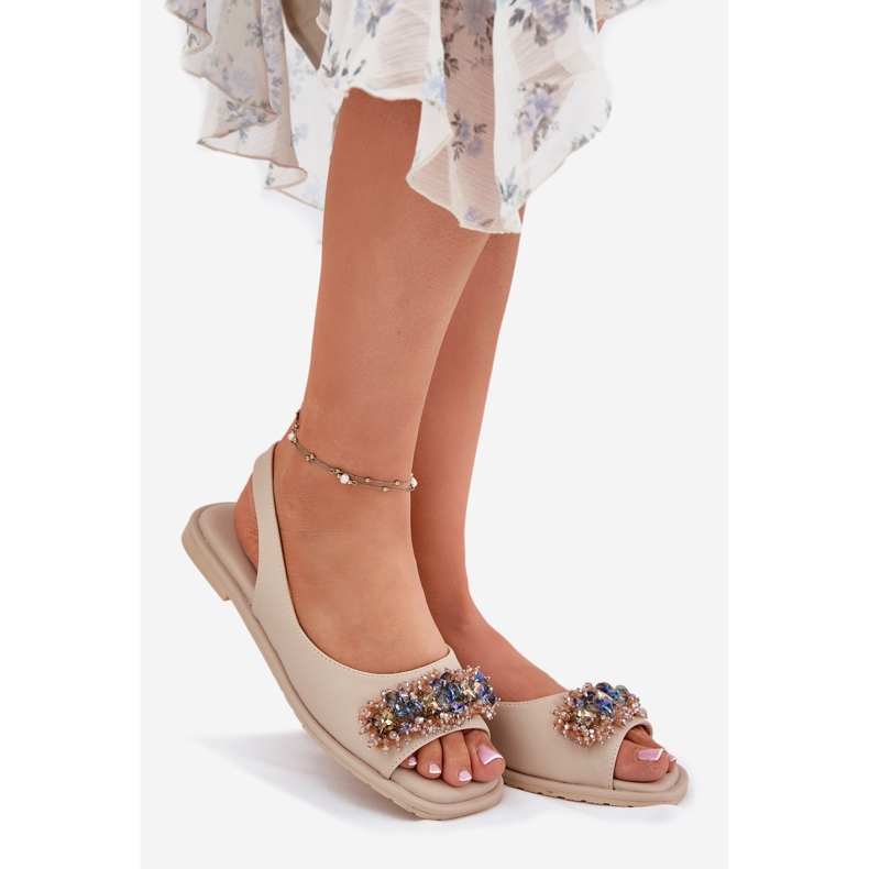 S.Barski Lapos női szandál kristályokkal S. Barski Kv51-079 bézs 1