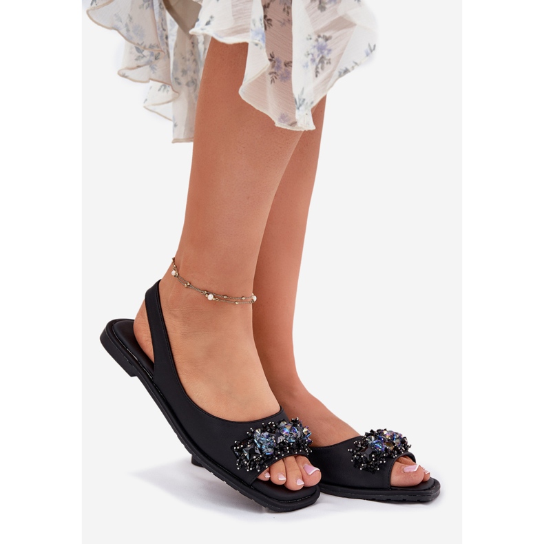 S.Barski Lapos női szandál kristályokkal S. Barski Kv51-079 fekete 1