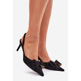 Díszített magas sarkú cipővel nyitott sarkú és fekete íj 1