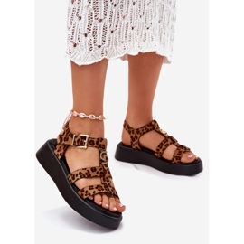 Női szandál a platformon, arany részletes leopárdgal barna 1