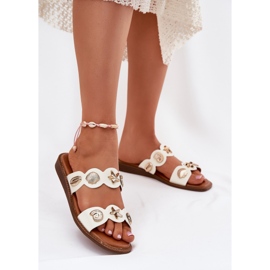 Női papucs flopok arany csapokkal fehér 2