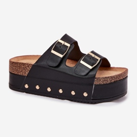 Női papucs flopok csatokkal egy hatalmas platformon fekete 1 Női papucs flopok csatokkal egy hatalmas platformon fekete 1