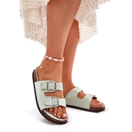 Női papucskarapos menta csatokkal zöld 1