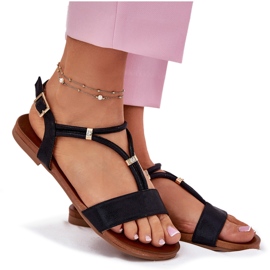 S.Barski Női lapos szandál csíkokkal S. Barski Kv51-120 fekete 4