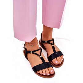 S.Barski Női lapos szandál csíkokkal S. Barski Kv51-120 fekete 3