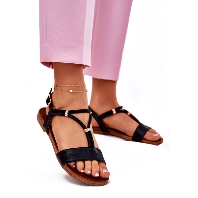 S.Barski Női lapos szandál csíkokkal S. Barski Kv51-120 fekete 1