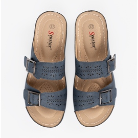 Seastar Papucs egy alacsony ékön, kék csatokkal 1